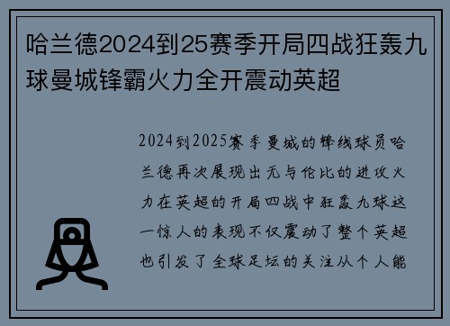 哈兰德2024到25赛季开局四战狂轰九球曼城锋霸火力全开震动英超 哈兰德2024到25赛季开局四战狂轰九球曼城锋霸火力全开震动英超